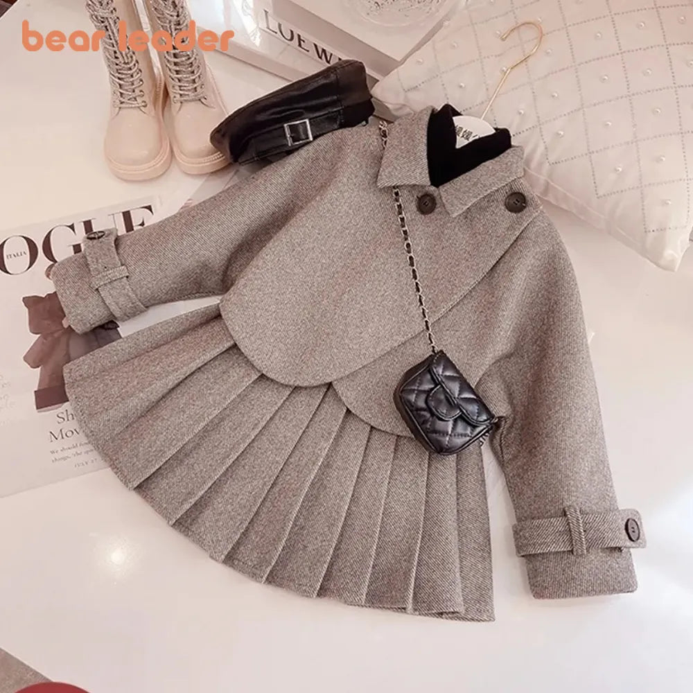 Bear Leader Fashion Kids Girls Princess 2pcs одежда набор осень зимних детей, детская одежда+юбки винтажные наряды костюм 2-12y