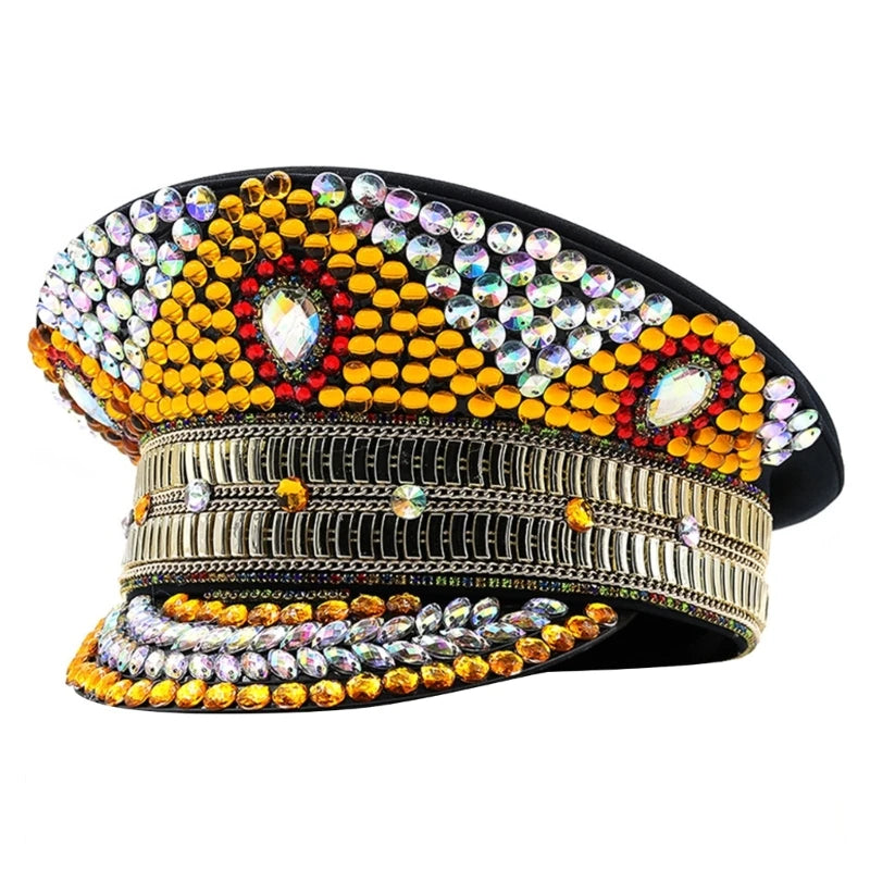 Rhinestones Bridal Hat for Wedding Glittering Fedora Sequin Hat Novelty-Party Hat Holiday Captain Hat for Bridal Shower 56 60cm 8