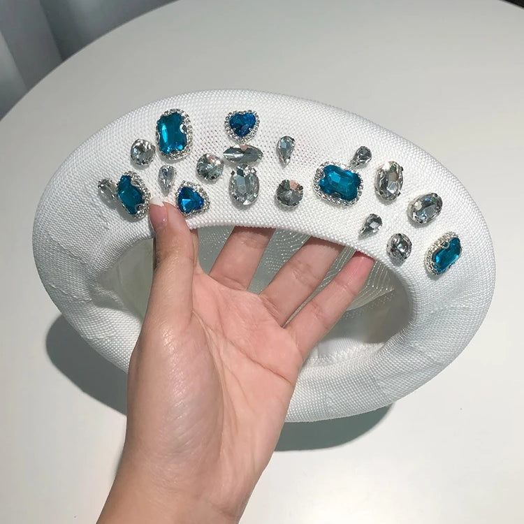 Berets Women Hat Brimless Stretchy Comfortable Rhinestone Y2K Cap Autumn Female Flat Color Cotton
