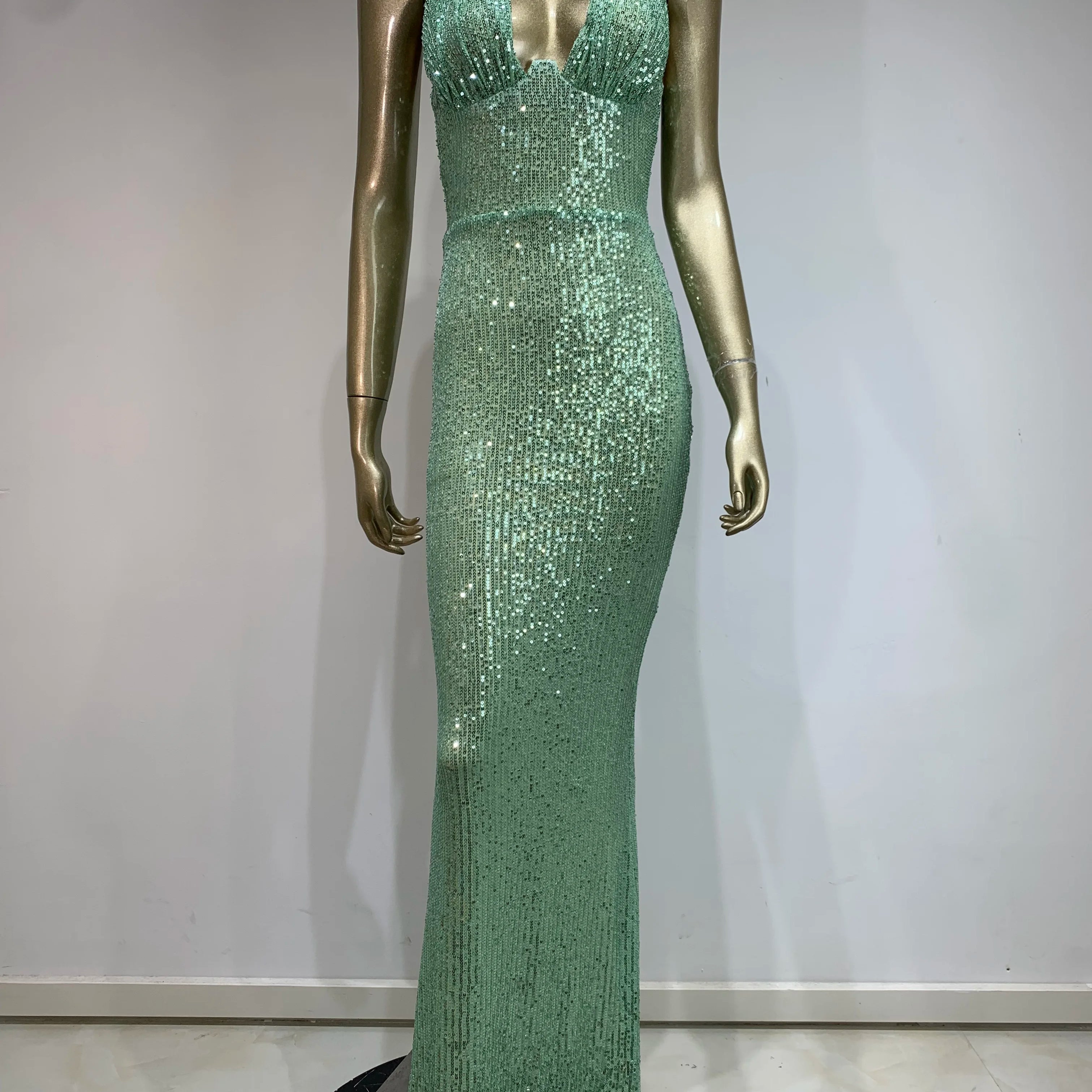 Women Celebrity Sexy Backless Halter Mesh Sequins Sparkly Maxi Long Gowns Dress 2024 Elegant Evening Party Club Dress Vestido