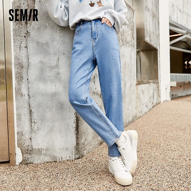 Jeans Women Loose Straight Leg Winter Trendy Bear Pattern Jeans