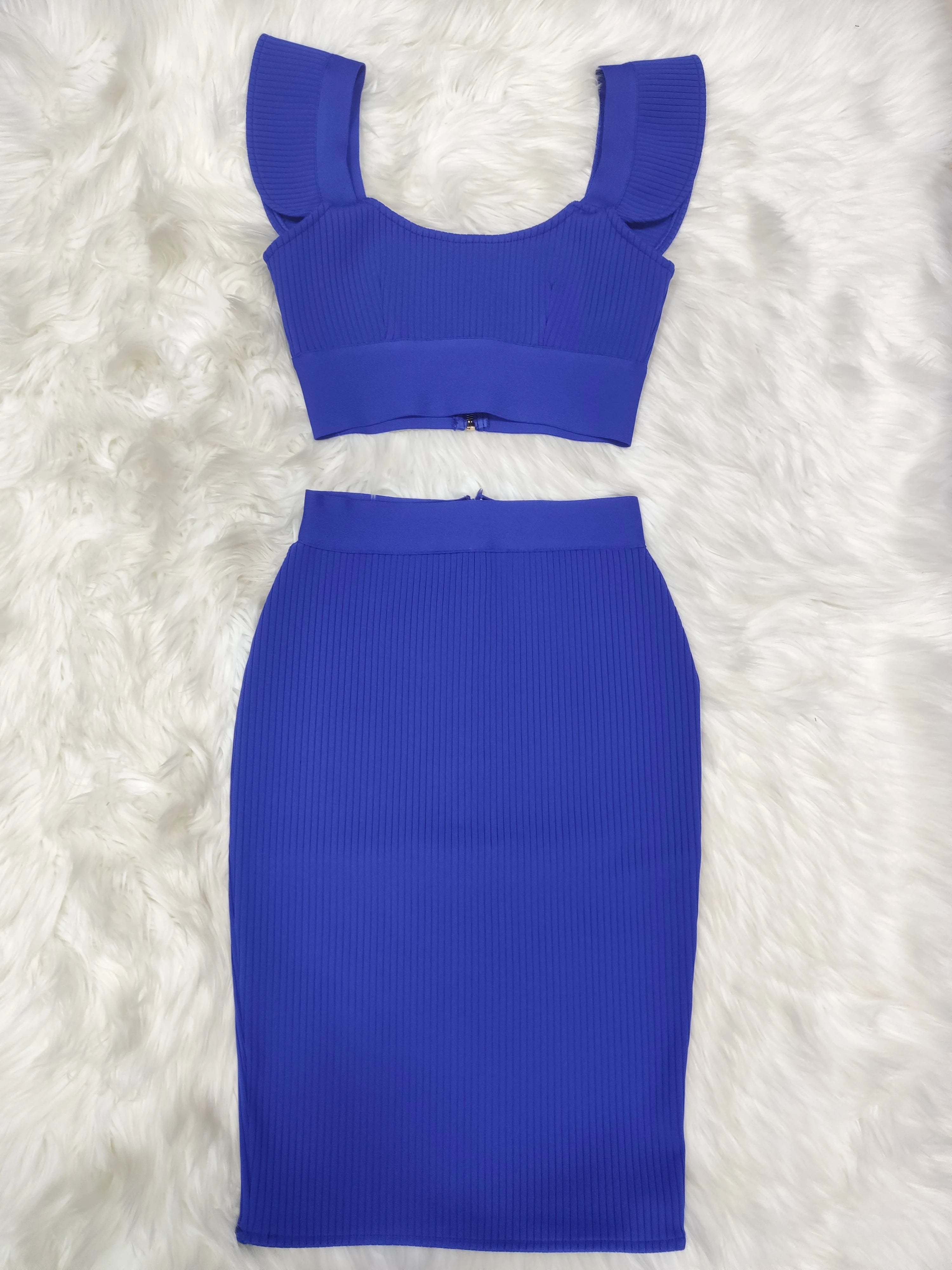 Celebridade Moda Sexy Verde Amarelo Babados Bodycon Rayon Duas Peças Vestido Bandage Duas Peças e Conjunto de Saia