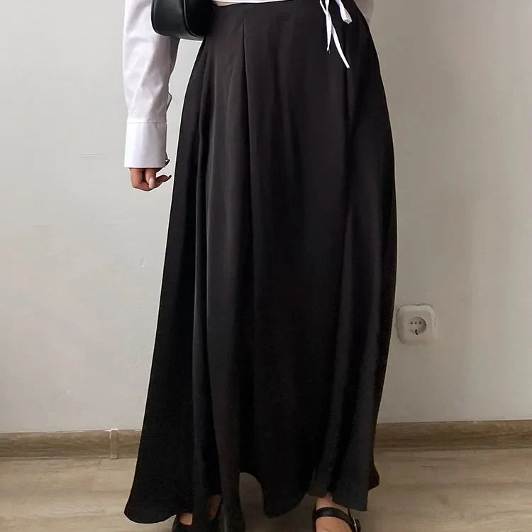 MiuKoMiYa Black A Line Long Skirts For Women Satin Summer Solid Silk Maxi Skirts Ladies Office Elegant Women Beige Skirt 2024