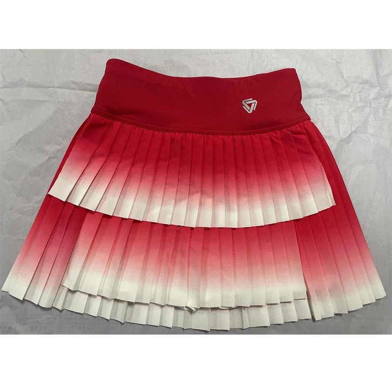 Women Gradient Double Layer Pleated Skirt Sports Golf Tennis Skirts Gym Fitness Running Yoga Soft Short Athletic Workout Skort NSRF2401605 Red