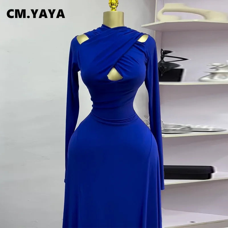 CM.YAYA 2025 Summer Women O-neck Long Sleeve Mermaid Maxi Dress Birthday Beach Sexy Night Party Club Long Dresses