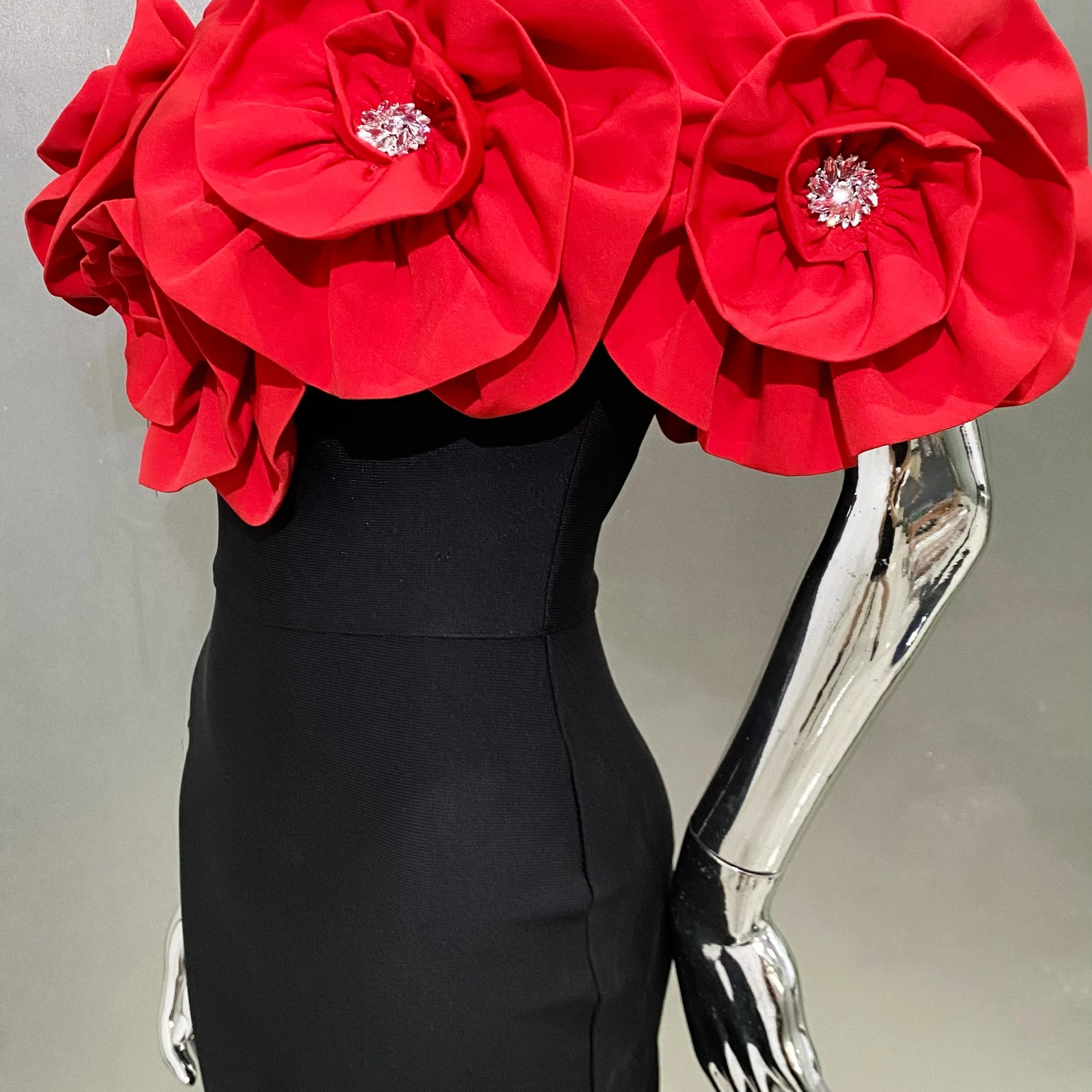 3 Colors Stereoscopic Flowers Sexy Off The Shoulder Ankle Lenght Bandage Dress Woman Birthday Party Vestido Wedding Party Outfit