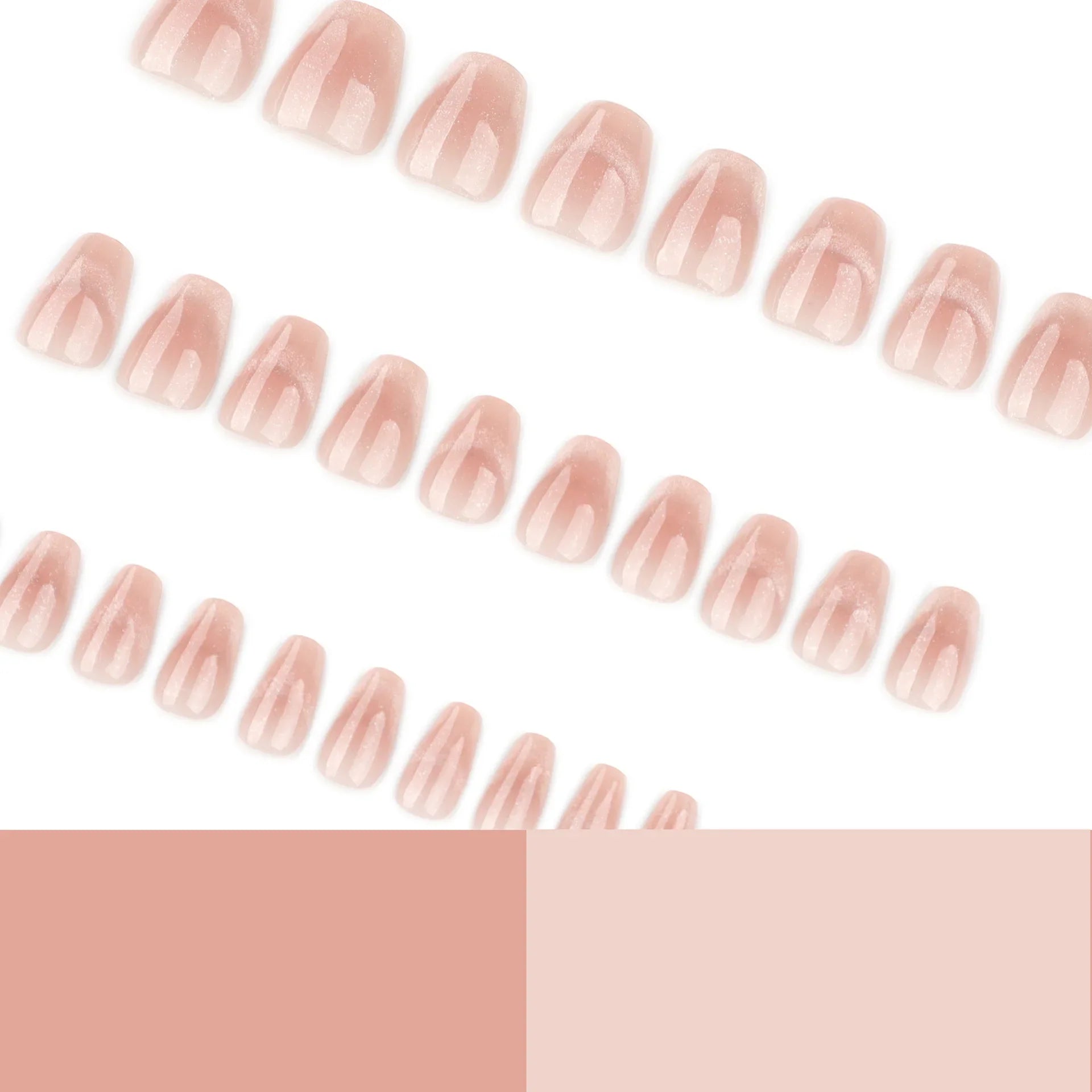 Nude Pink Fake Nails 24Pcs Short Square Press On Nails Glossy Cat's Eyes Wearable Charm Manicure Women Girls Nails Supplies