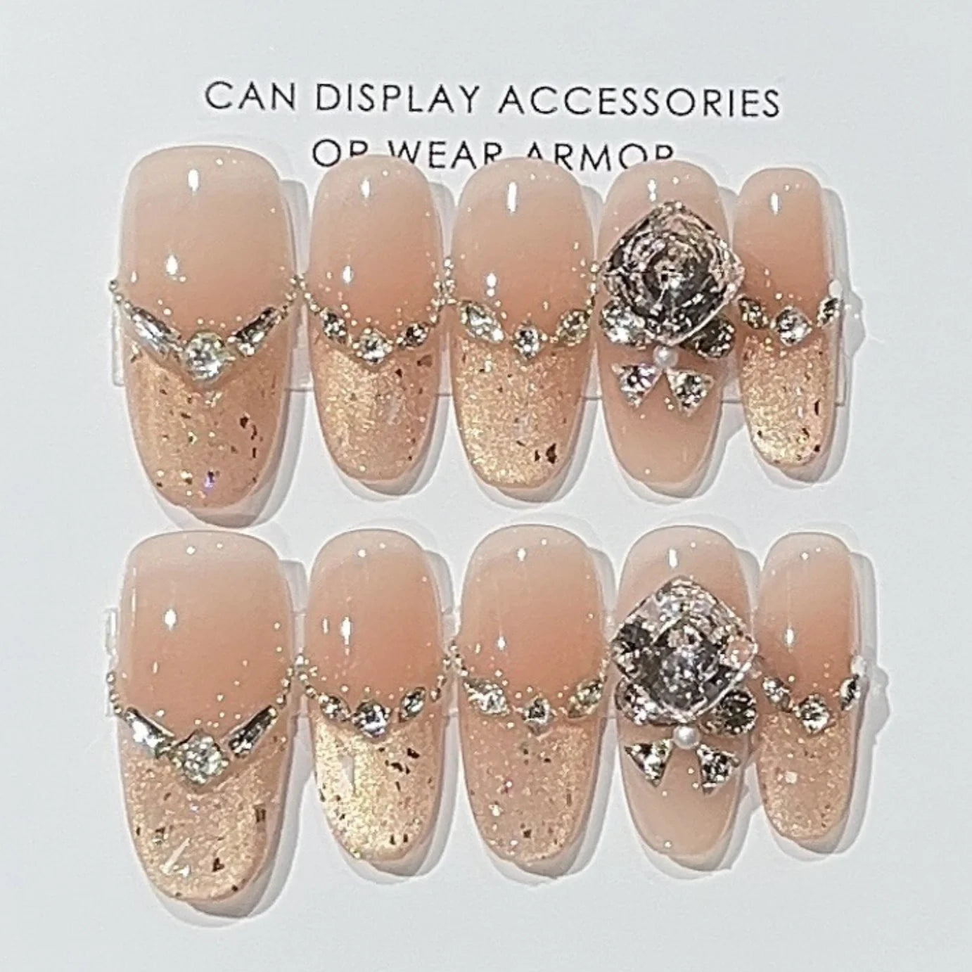 10pcs Glitter Mid-length Oval Handmade Press on Nails Art Nude Color Fake Nails Tips French Leopard Print Cat's Eye False Nail