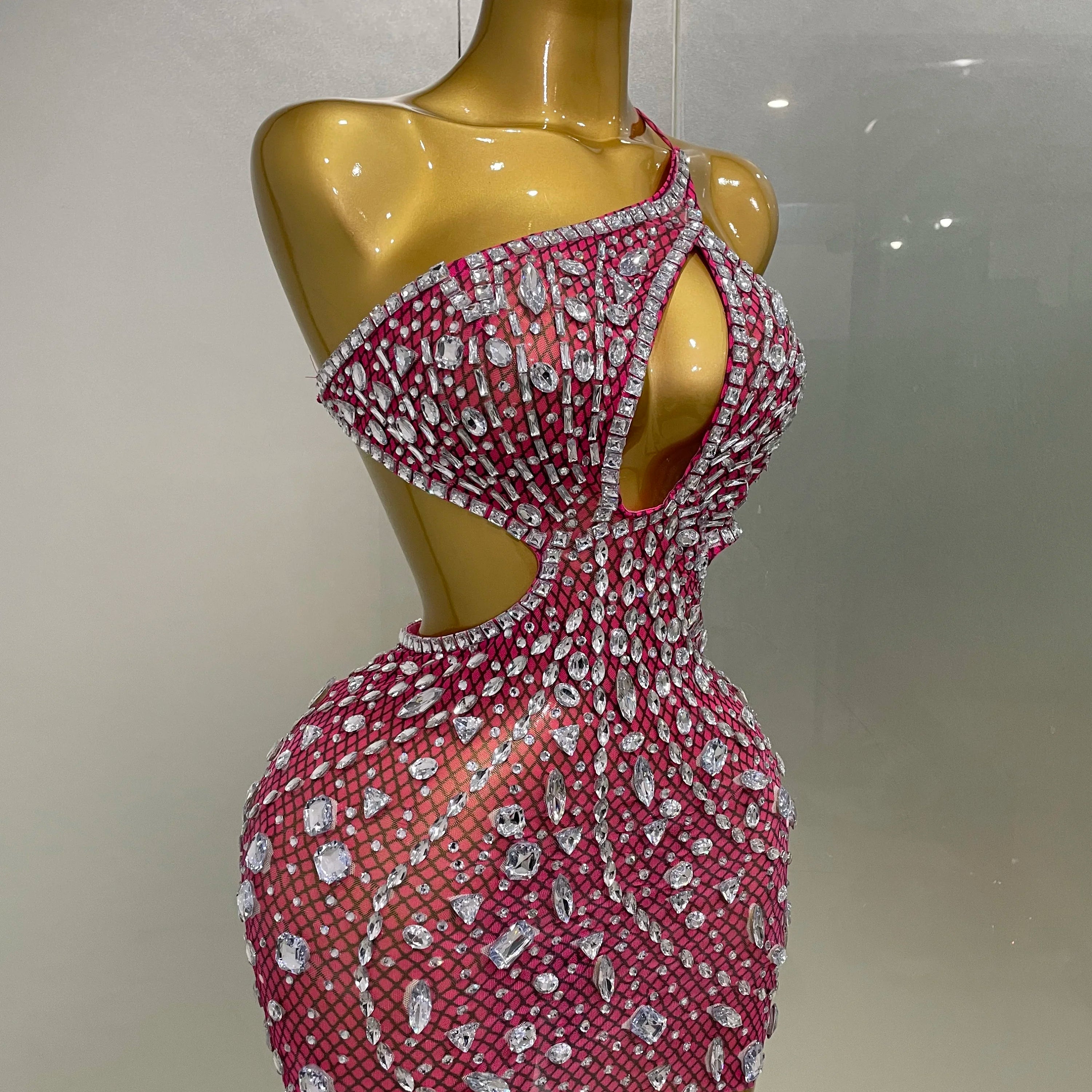 2025 New Arrival Luxury Sexy Backless Hollow Out Sparkle Diamond Evening Prom Women Birthday Celebrate Stage Nightclub Outfit