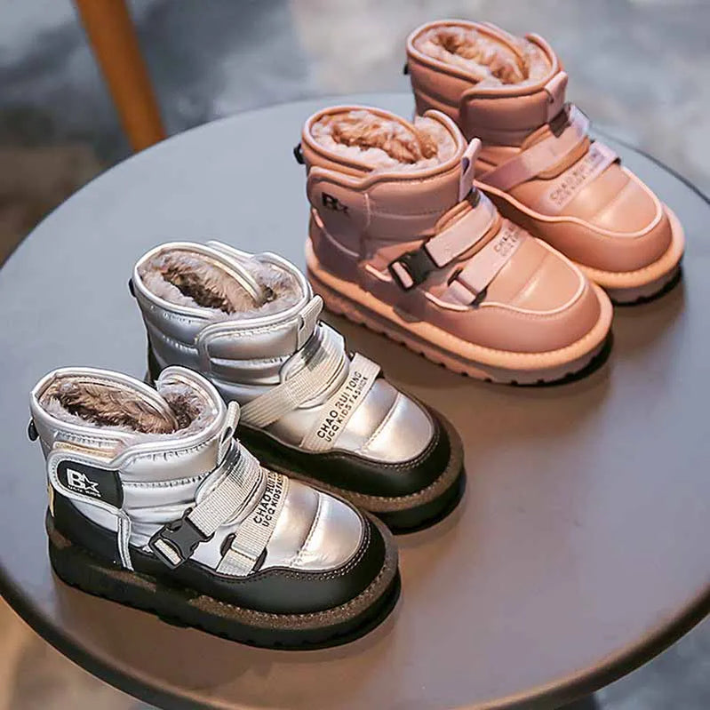 Children Snow Boots Winter Plus Cashmere Thicken Warm Boys Boots Girls Waterproof Outdoor Boots Kids Non-slip Hook Shoes Casual