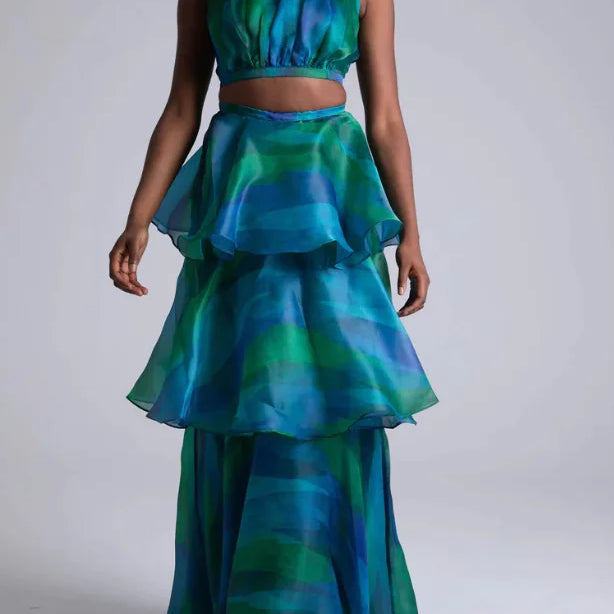 CM.YAYA Women Dress Sleeveless Printed Vest Long Ruffles 2024 Summer Beach Sexy Night Party Dresses Outfits