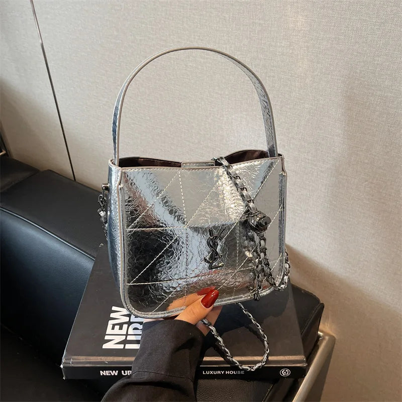 Chanel Style Quilted Leather Crossbody Bag - 90s Vintage Shoulder Purse for Women, Designer Luxury Small Handbag with Chain