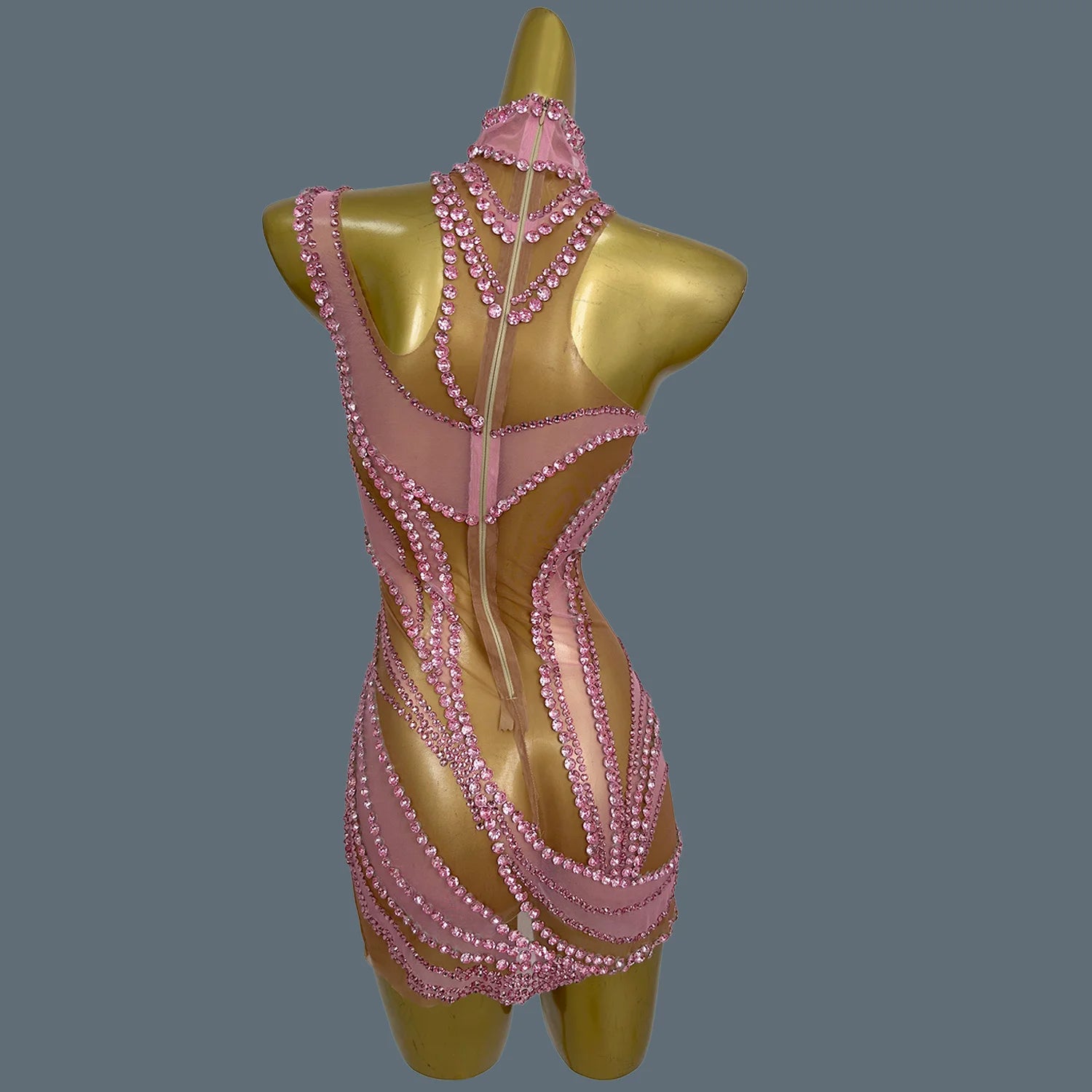 Sparkly Rhinestone Mini Dress Women Sexy Couture Mesh See Through Event Celebrate Birthday Party Dress Photo Shoot Wear Liuzhuan