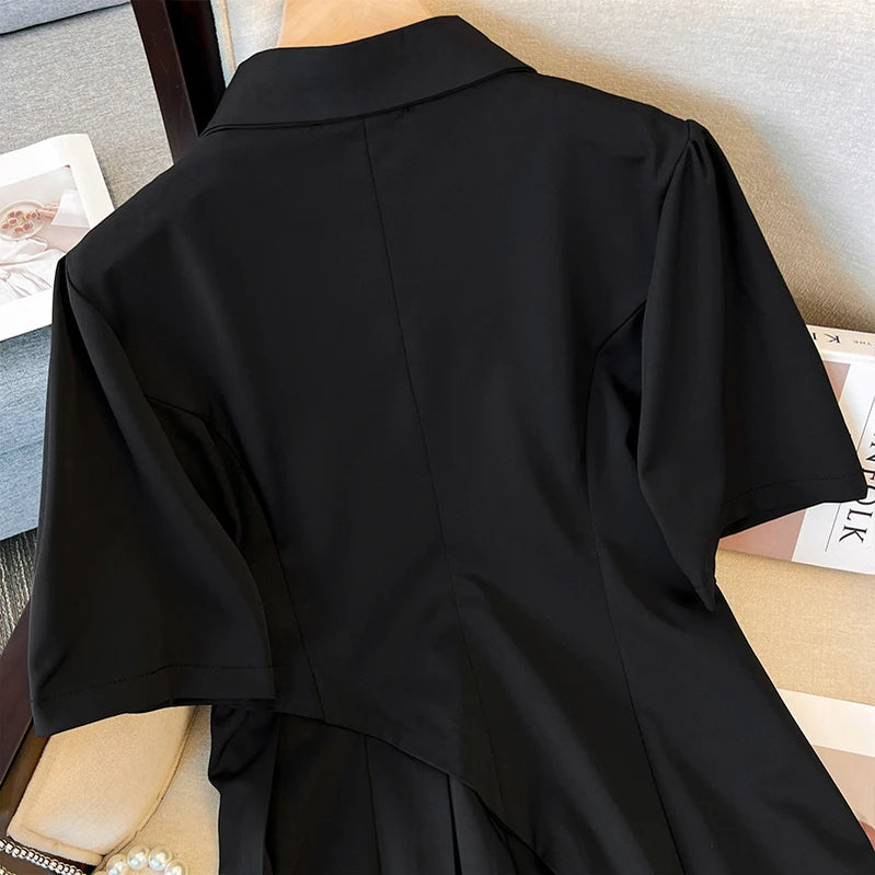 Plus-size women's Summer Fashion Polyester suit Dress Black commuter professional dress Mature dry party dress