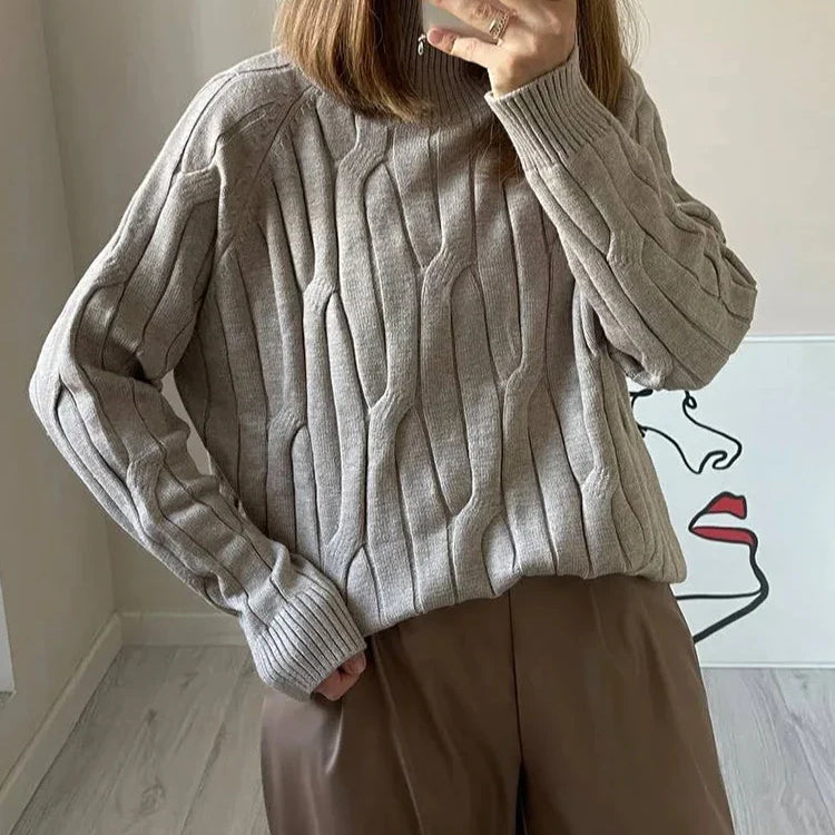 Knitted Pullover Sweater Turtleneck Women Elegant Oversized Thick Jumpers Autumn Warm High Neck Women Sweater Oversize Pullover