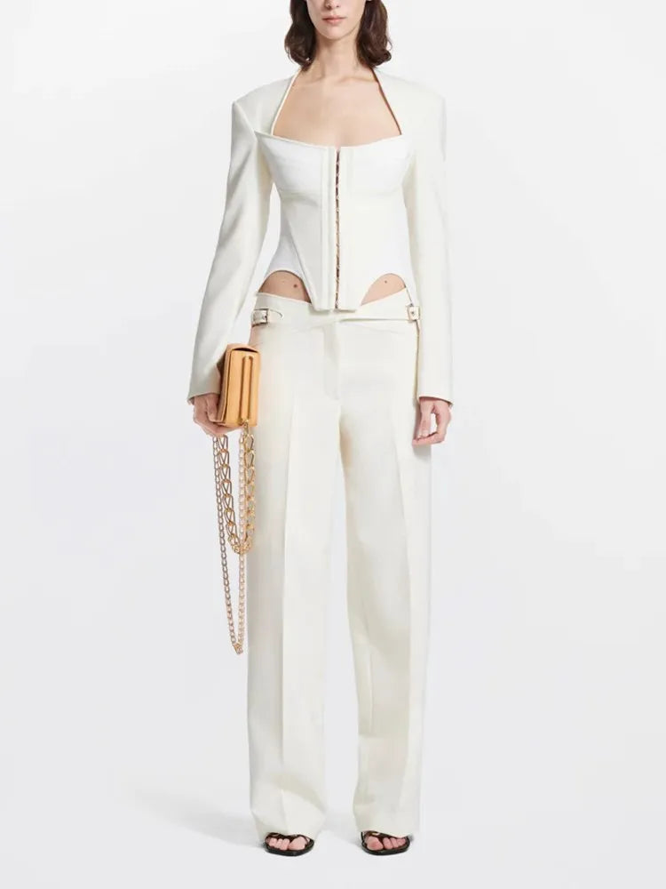 Solid Irregular Coats For Women Square Collar Long Sleeve Temperament Minimalist Coat Female Fashion Style Clothing