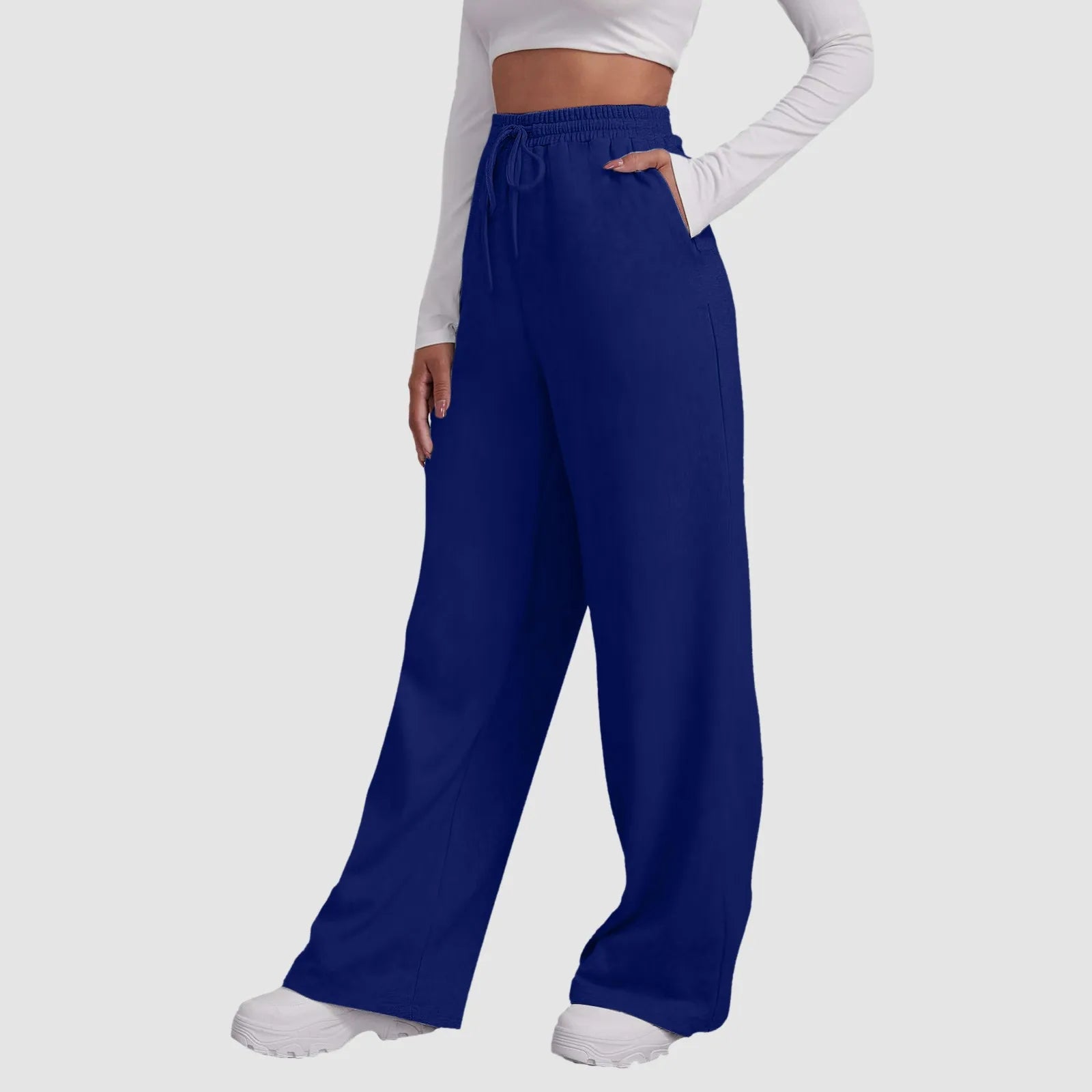 Wide Leg Pants For Women’S Fleece Lined Sweatpants Straight Pants Bottom All-Math Plain Fitness Joggers Travel Basic Pants Navy-C CN