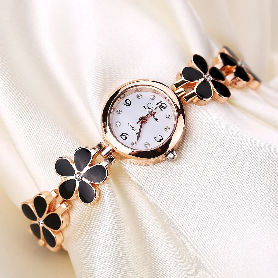 Fashion Small Watches Women Luxury Rhinestone Flower Bracelet Stainless Steel Watchband Dress Female Clock relogio feminino