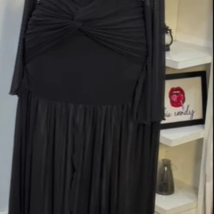 CM.YAYA Women Stacked Ruched Draped High Split Pleated Maxi Long Bodycon Dress 2025 Holiday Birthday Club Party Evening Dresses