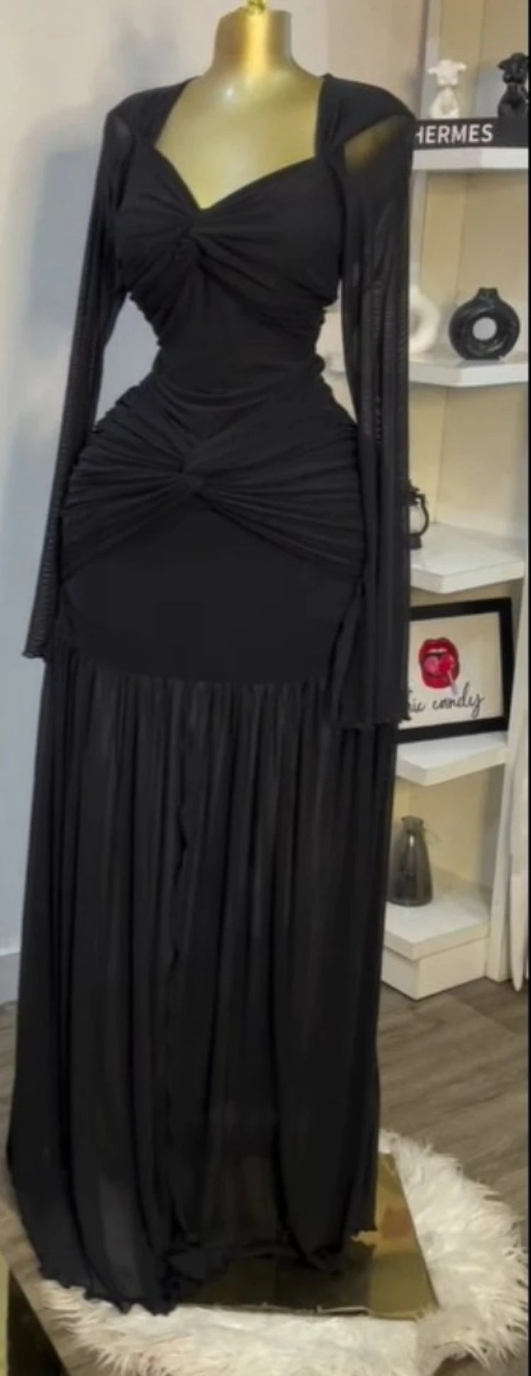 CM.YAYA Women Stacked Ruched Draped High Split Pleated Maxi Long Bodycon Dress 2025 Holiday Birthday Club Party Evening Dresses