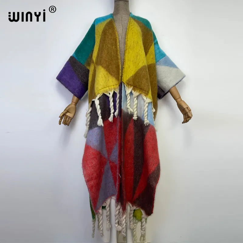 Winter Women tassel Cardigan coat Loose Christmas dress robe longue Thick Warm free size Middle East Female Kaftan 11 One Size