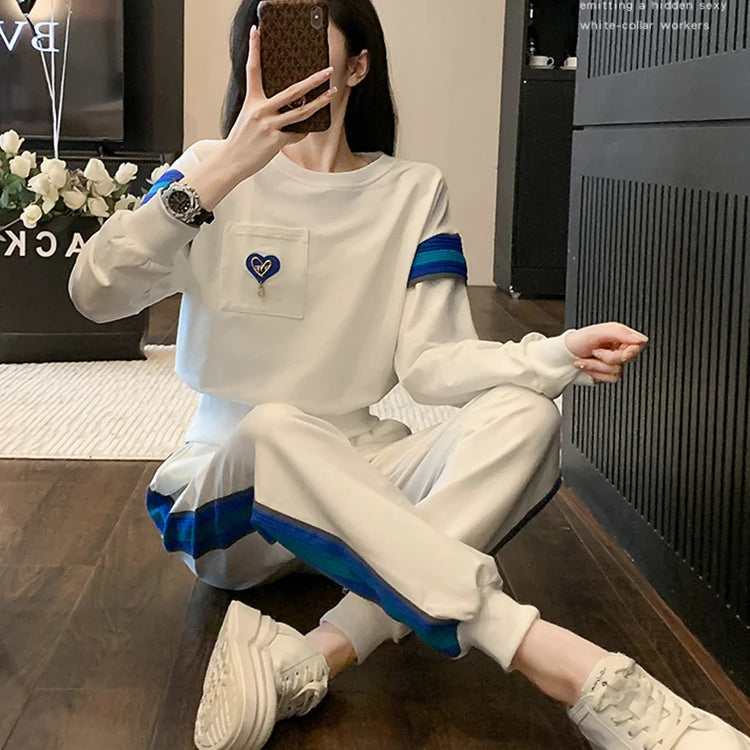 Autumn 2 Piece Sets Women Outfit Long Sleeve Tracksuit Casual Basic Patchwork Pullovers/Sweatshirt Pencil Pants Sweatsuit