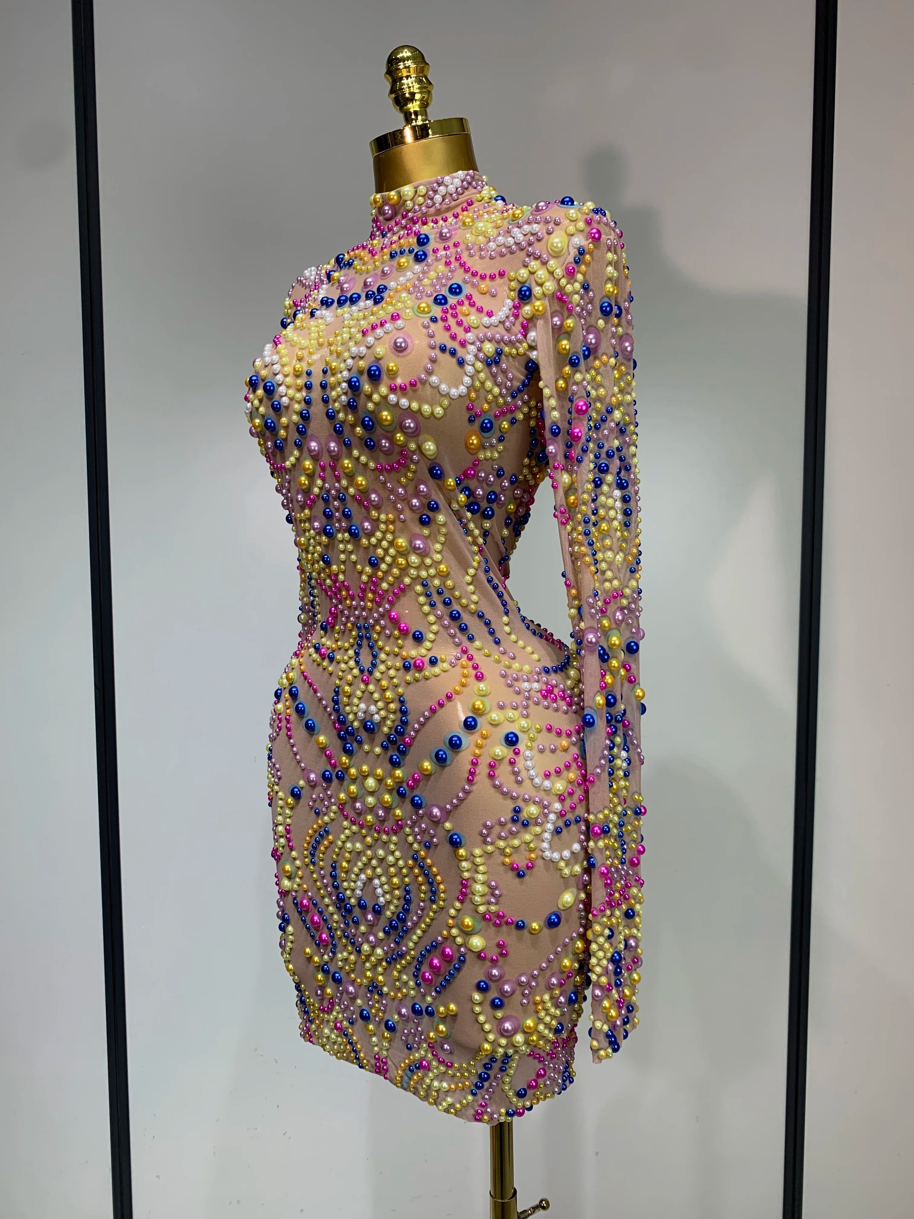 Women Sexy Transparent Mesh Stage Performance Costume Dancer Singer Nightclub Elagant Evening Party Luxury Birthday Dress