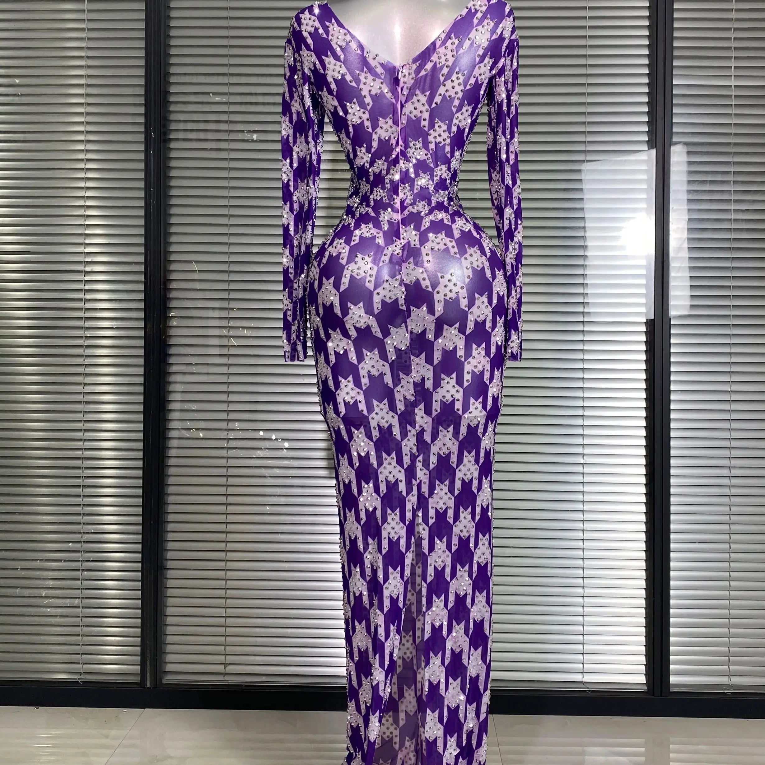 INS New Women Sexy See Through Crystal Diamonds Rhinestones Maxi Dress Birthday Party Bar Singer Stage Performance Costume
