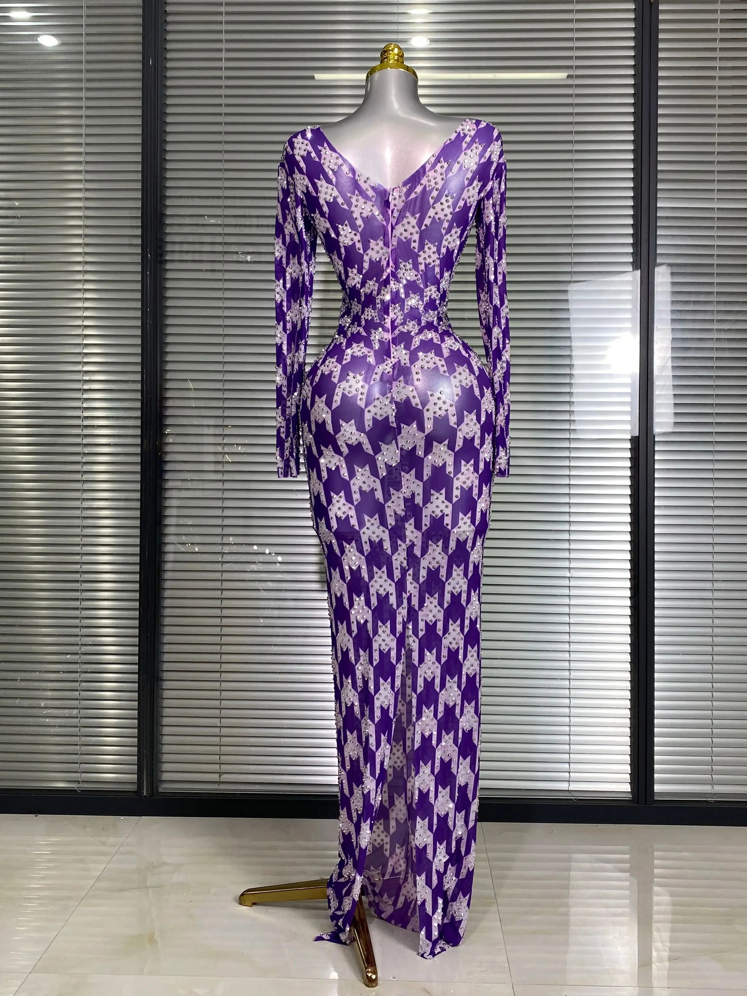 INS New Women Sexy See Through Crystal Diamonds Rhinestones Maxi Dress Birthday Party Bar Singer Stage Performance Costume