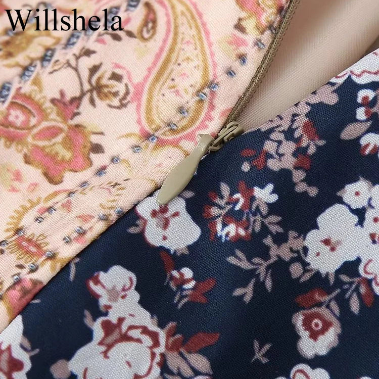 Willshela Women Fashion Printed Side Zipper Mini Skirt Vintage High Waist Asymmetrical Female Chic Lady Skirts