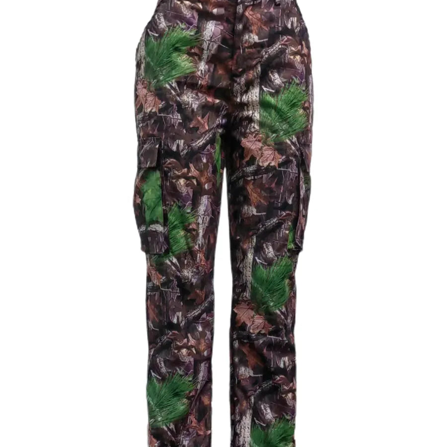Mid-Waist Side Pocket Design Camo Print Cargo Pants Women Street Y2K Trousers Print Design Jeans