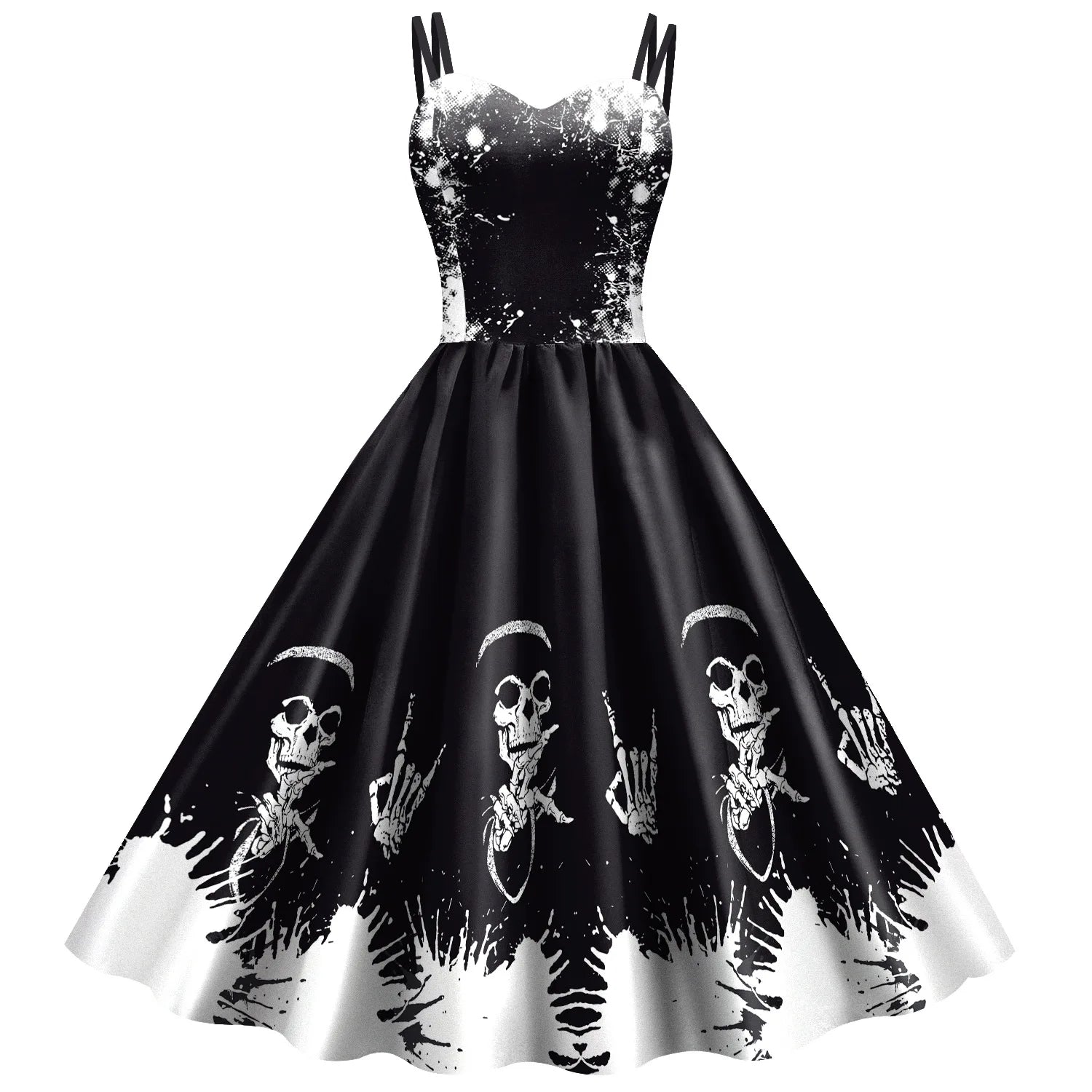 Fancy Skeleton Halloween Women Dress Girl Carnival Party Dresses Female Goth Horror Costume Rockabilly Dress B361-1012
