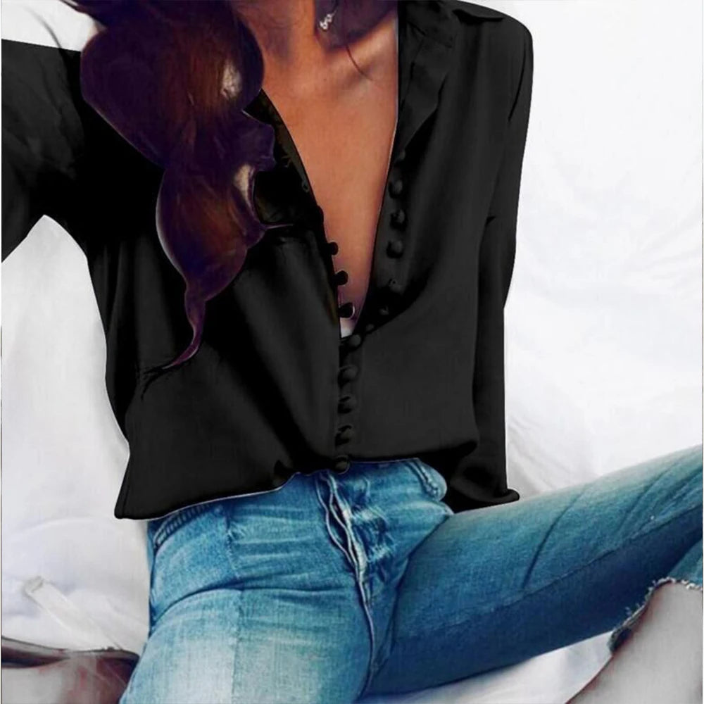 L-5XL Plus Size Blouse Tops Women Autumn Large Size Long Sleeved White Black Shirt Oversize Korean T-shirt Female Clothing