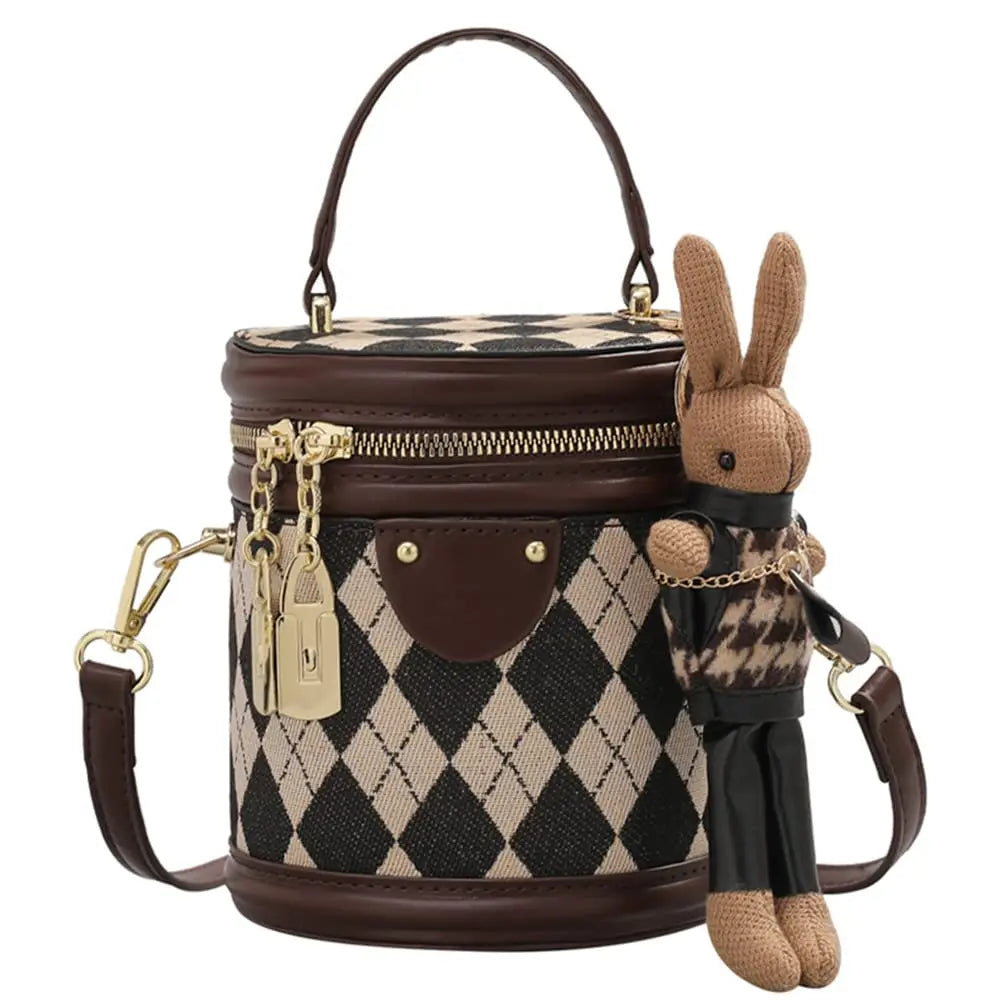 Women's Bag for Women Fashion Luxury Designer Zipper Small Handbags For Women Leather Bucket Shoulder Bag 2023 New Trend Pendant Coffee-With Dolls