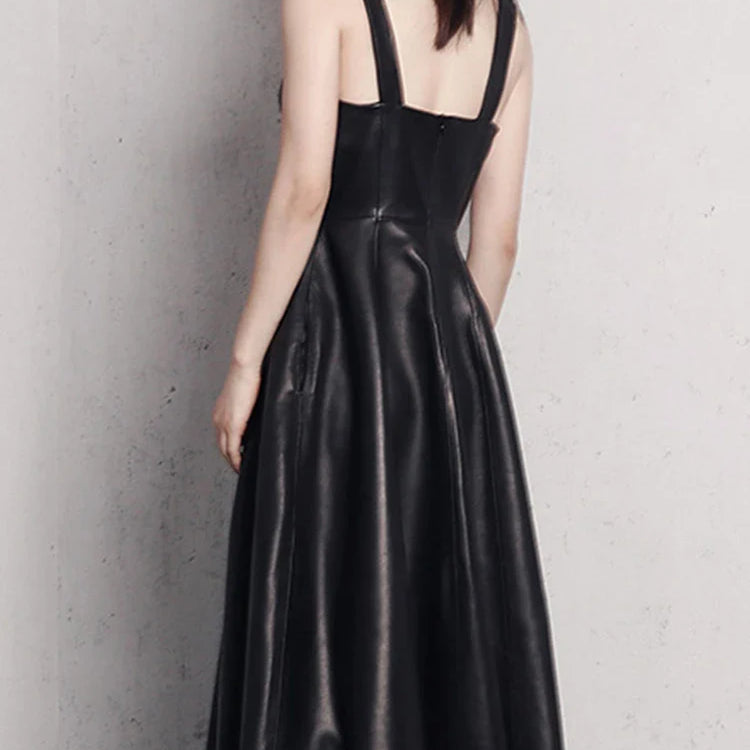 Spring Fit and Flare Soft Faux Leather Dress Elegant Luxury Red Maxi Dresses for Women 2022 long Retro Fashion Clothes