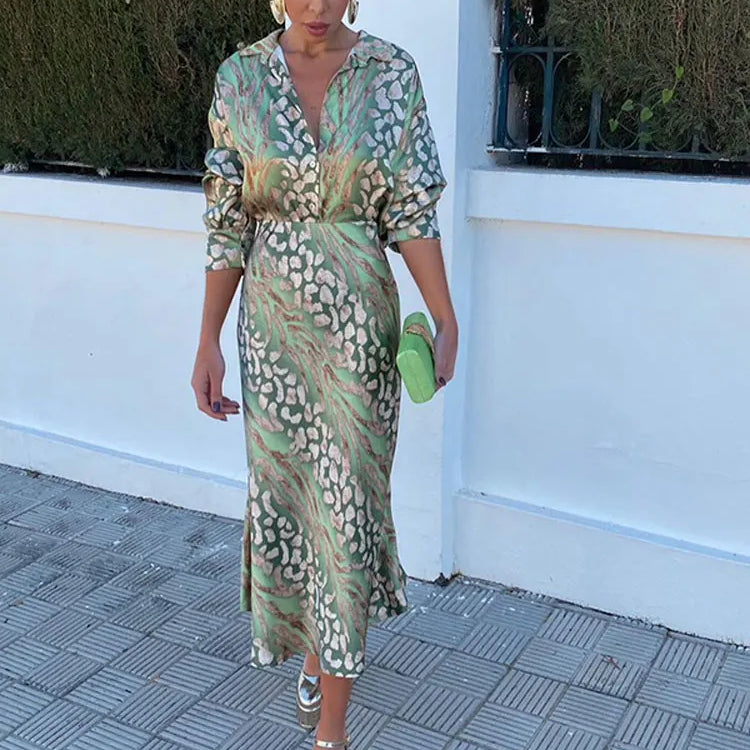 Elegant Printed Shirts Skirts Sets For Women Fashion Lapel Sleeves High Waist 2-piece Suits Summer Lady High Streetwears