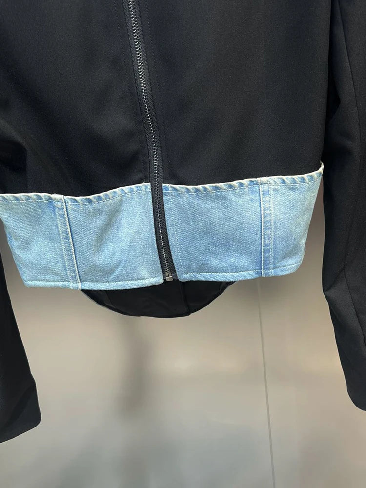 Color Patchwork Belt Casual Blazer For Women Notched Collar Long Sleeve Tunic Temperament Blazers Female Fashion Style