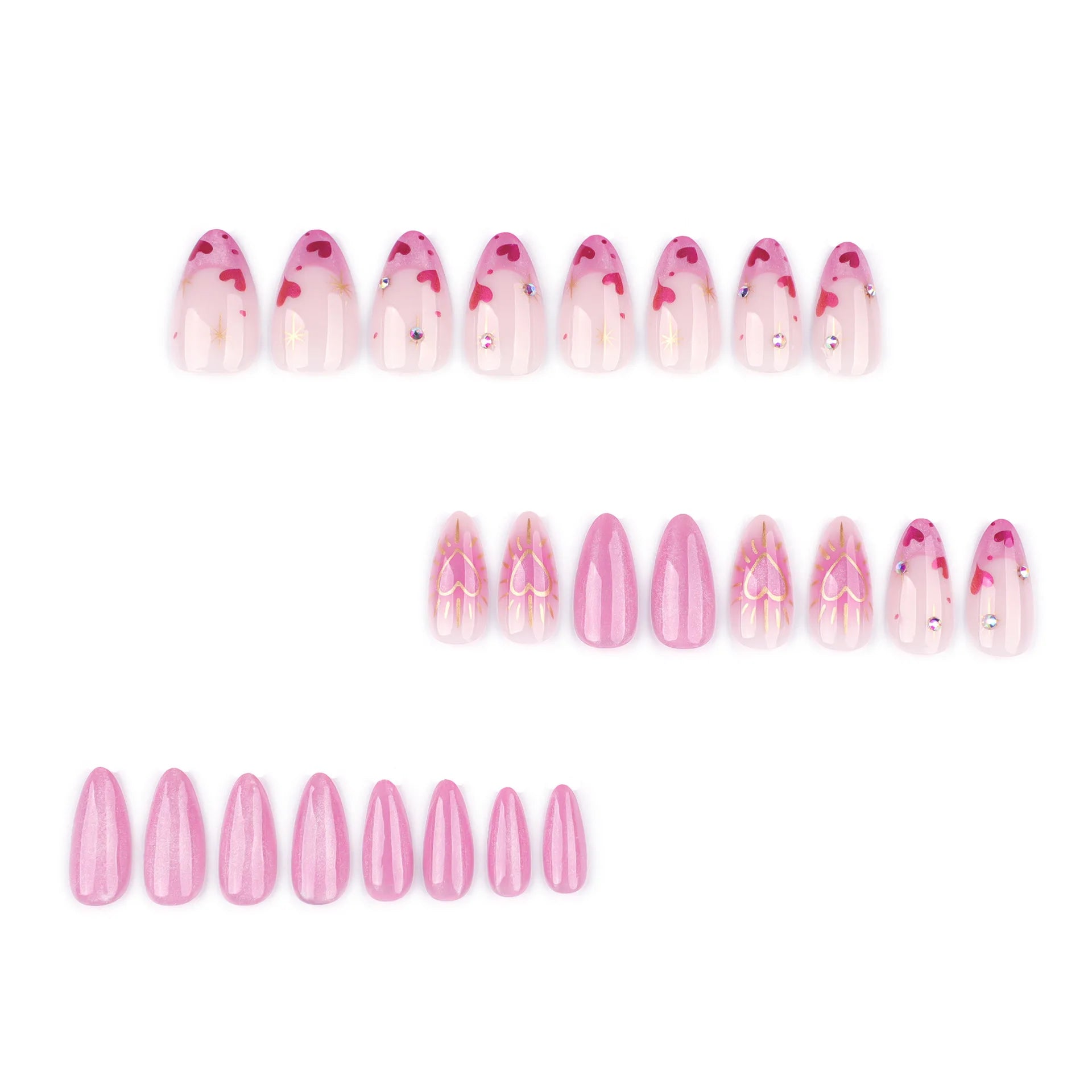 24pcs Cute Love Press on Nails Shiny French Pink Cat Eye Fake Nail Tips Full Cover Wearable Korean Style Almond False Nails