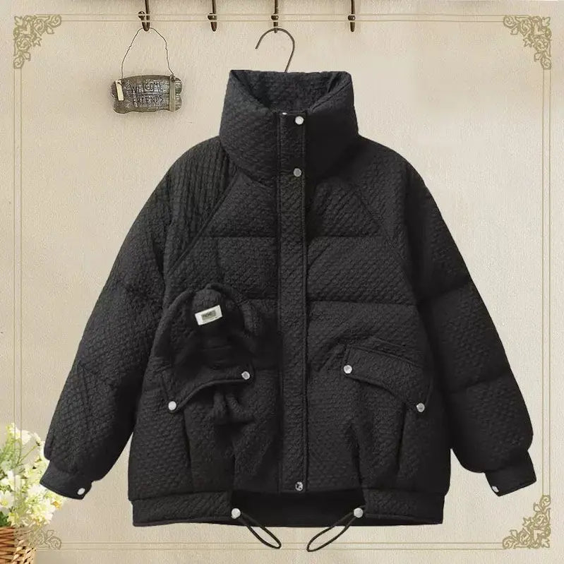 Korean Style Loose and Thickened Cotton Jacket Price Casual Wide Leg Pants Two-piece Elegant Women's Pants Set Winter Outfits only black jacket