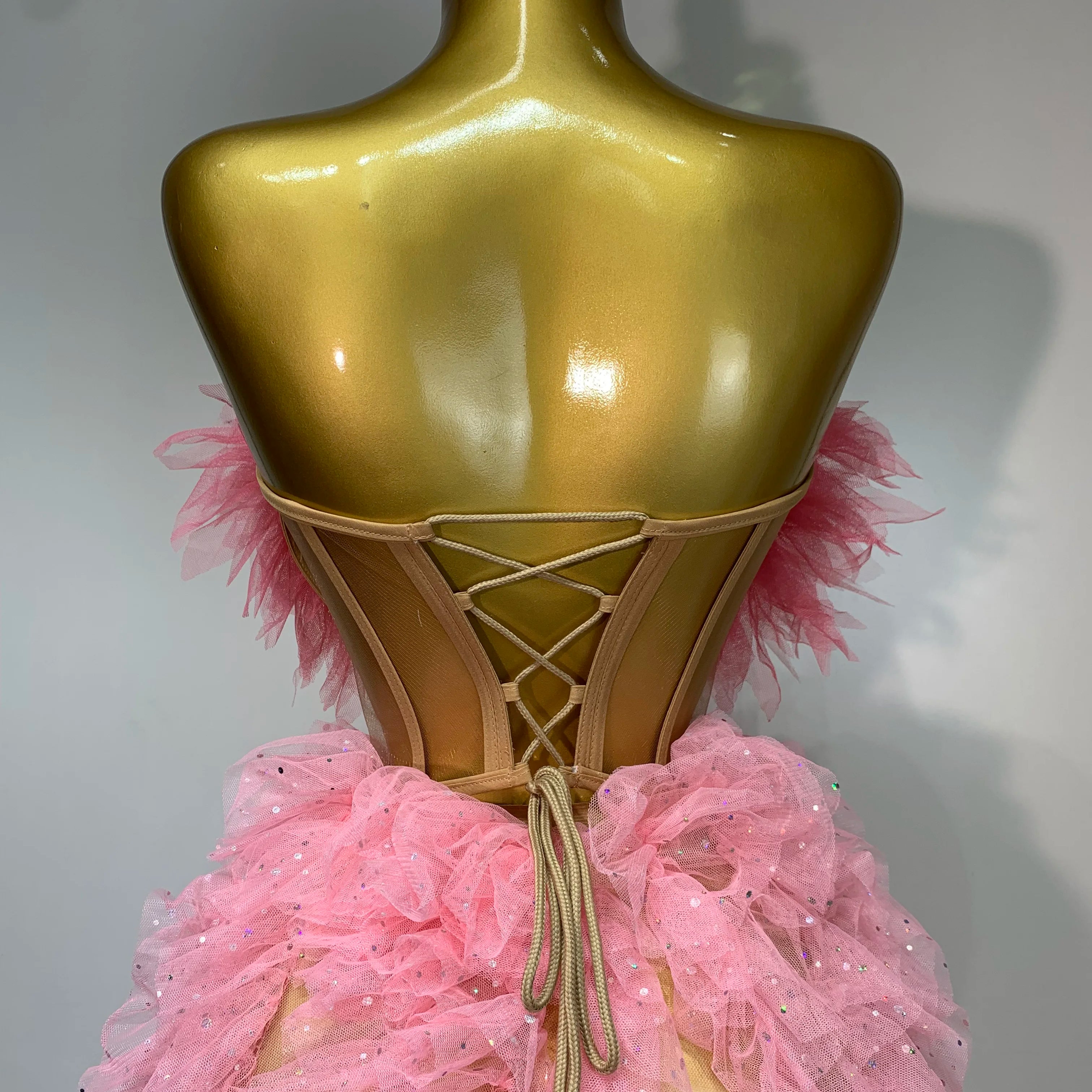 Women Sexy Strapless Ruffles two Pieces Set Bodycon Long Dress High Split Fashion Nightclub Party Birthday  Singer Stage Outfit