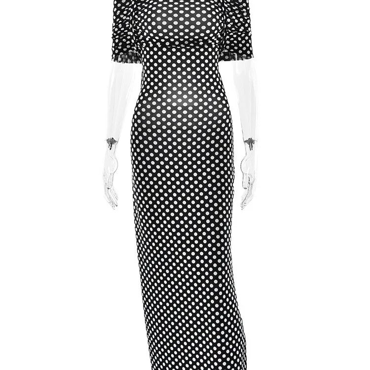 Off-shoulder Polka Dot Maxi Dress For Women Gown Fashion Halter Sleeveless Backless bodycon Split Long Dress Elegant