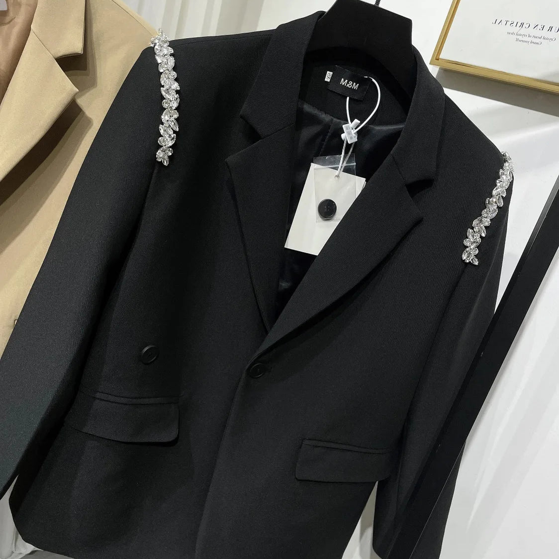 Spring Luxury diamond Suit Blazers Women medium long fashion suit skirt bow long sleeve suit Blazers Cool silver suit 20 colors 9666 Black