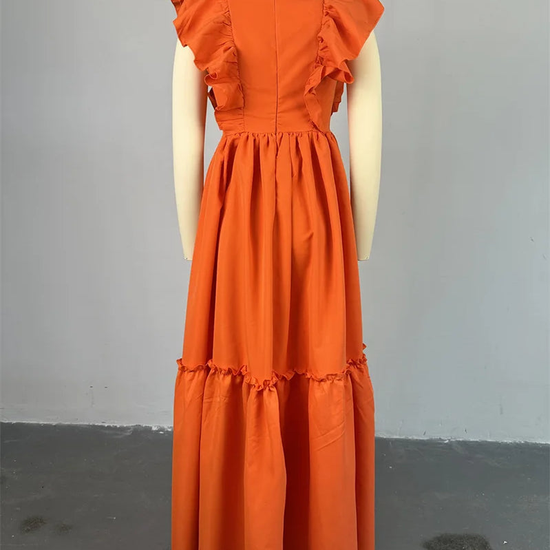 CM.YAYA 2024 Summer Ruffles Short Sleeve Sweet Cute O-Neck Floor-Length Long Women Dress Beach Streetwear Big Swing Maxi Dresses