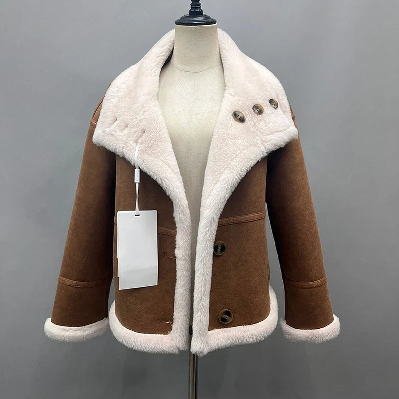 Lady Fashion Wool Jackets Women Fashion Real Wool Lamb Fur Coat Winter Jacket LSBH69 Camel