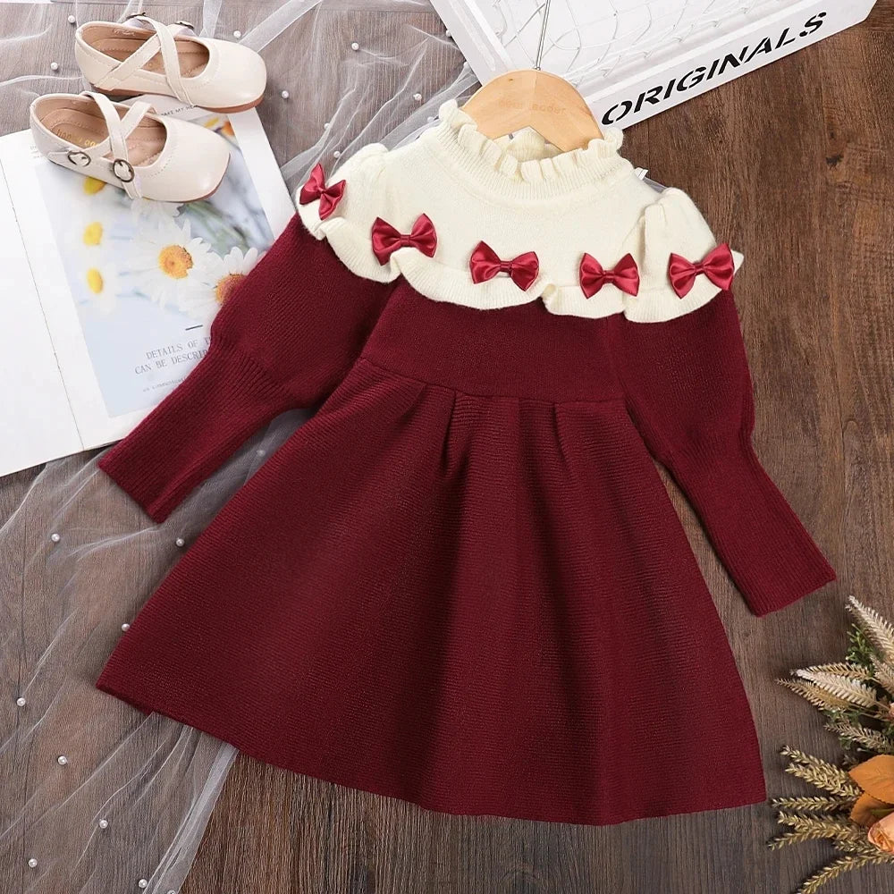Autumn Winter Girls Dress Girls 4-8Y Kids Princess Party Sweater Knitted Dresses Christmas Costume Baby Girl Clothes AM2626W