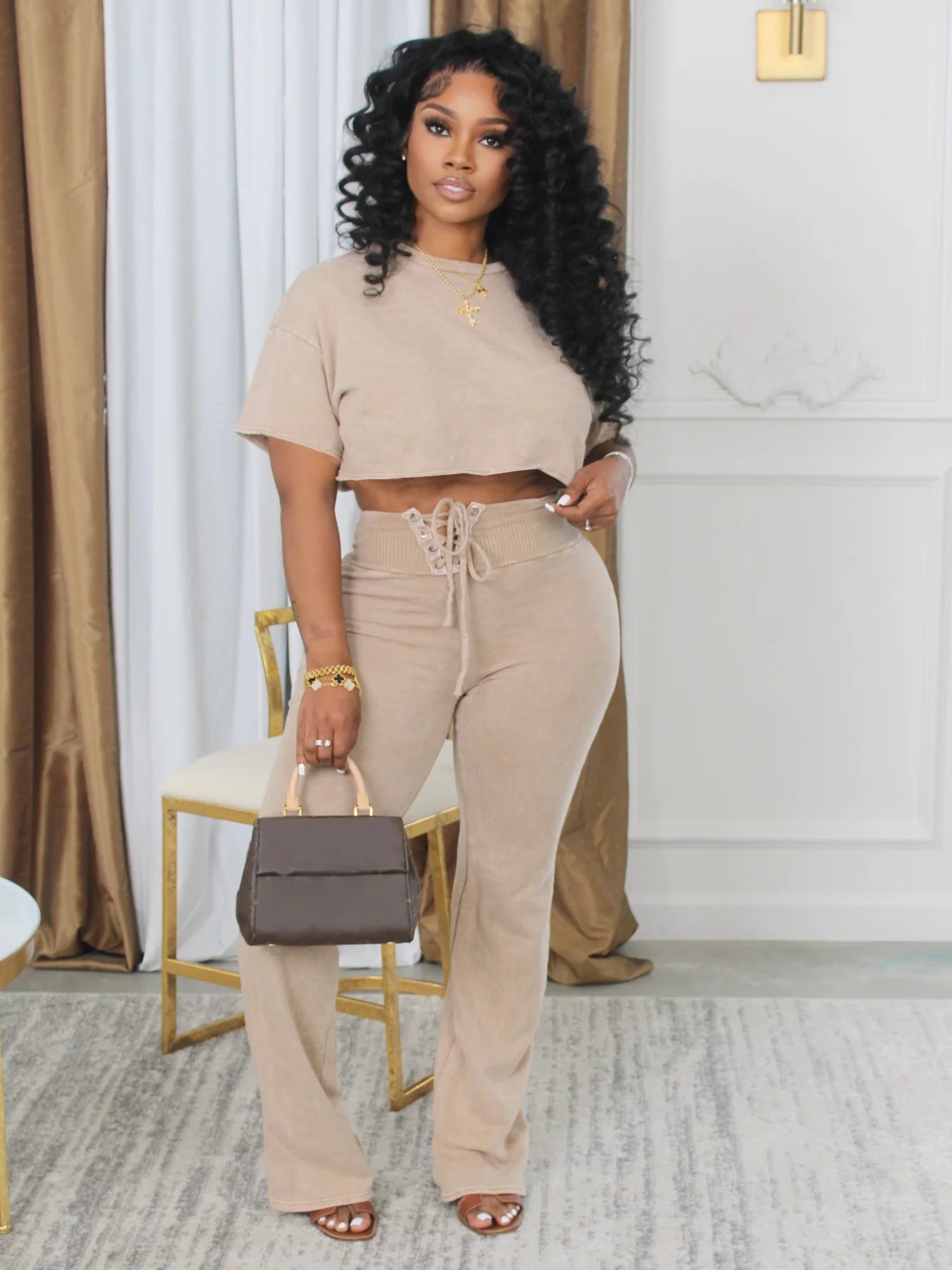 CM.YAYA Women's Set Tie Dye Print O-neck Short  Sleeve Crop Top +Pants Suits Street Sweatsuit Two 2 Piece Set Outfit Tracksuit