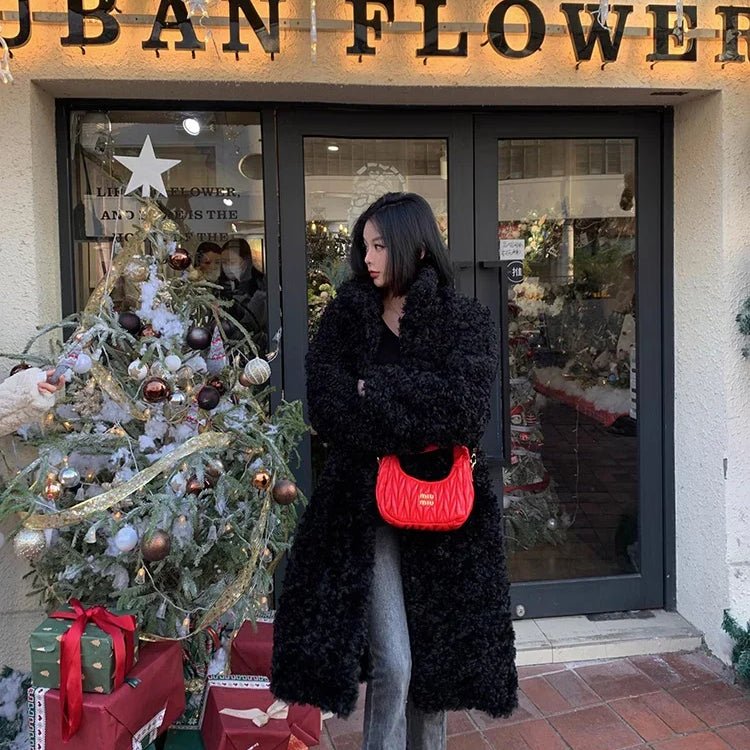 Winter Long Loose Casual Soft Thick Warm Fluffy Black Faux Fur Coat Women Stand Collar Hairy Furry Fuzzy Overcoat 2023 Black