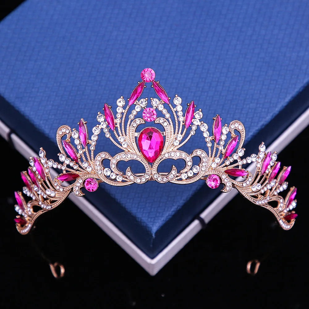 6 Colors Elegant Korean Girls Crystal Tiara Crown For Women Party Wedding Princess Rhinestone Bridal Crown Hair Jewelry gold rose red