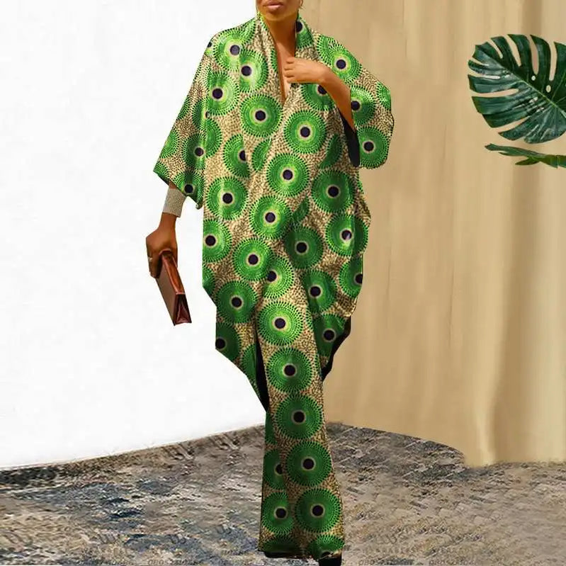 Plus Size 5XL VONDA Elegant Women Pants Sets 2024 3/4 Sleeve Elastic Waist Tops Trousers Casual Pleated Wide Leg Pants Suits