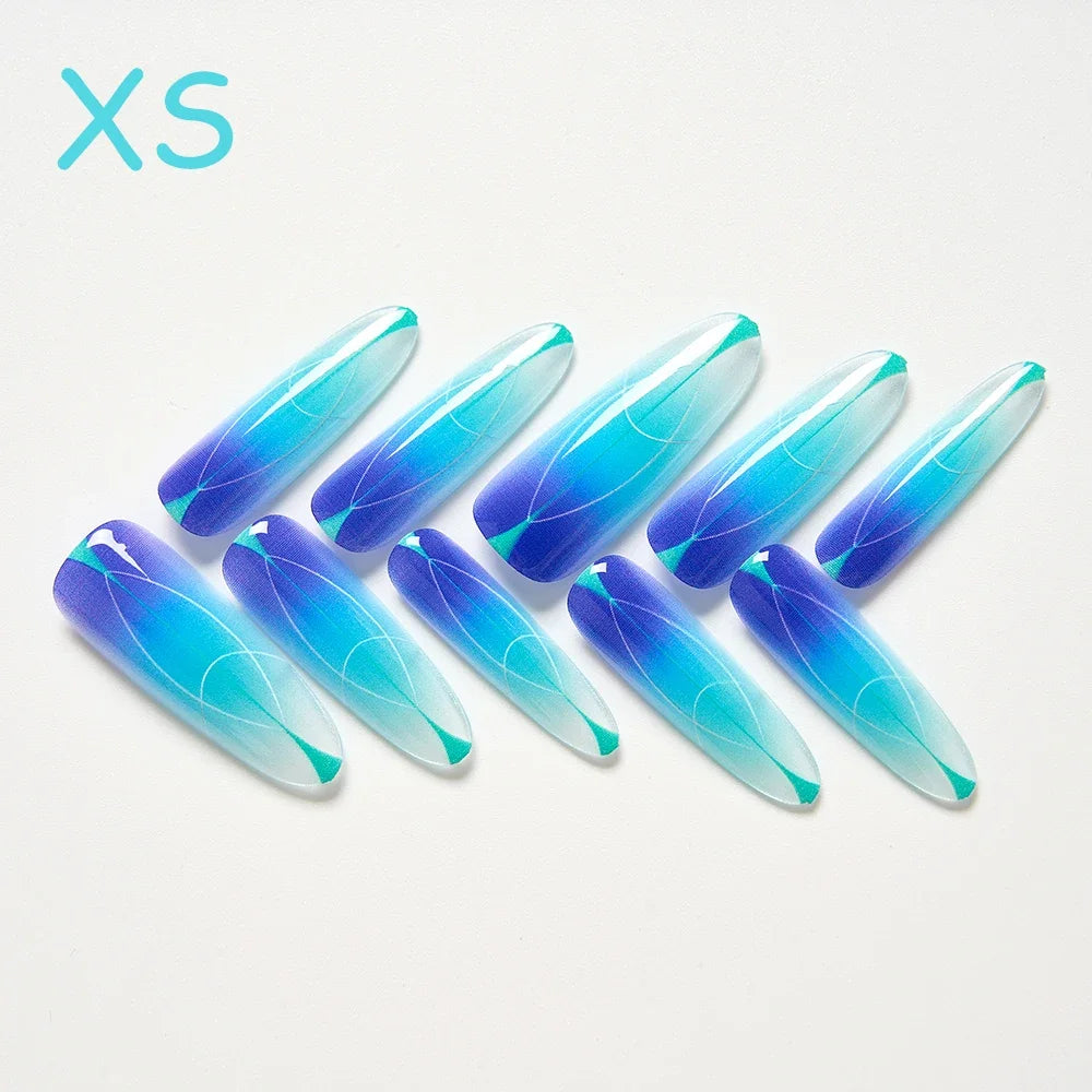 10Pcs/set Lucky Nine-tailed Fox Printed Chinese Style False Nails Long Press-on Acrylic Fakes Nails Adhesive Unique Design